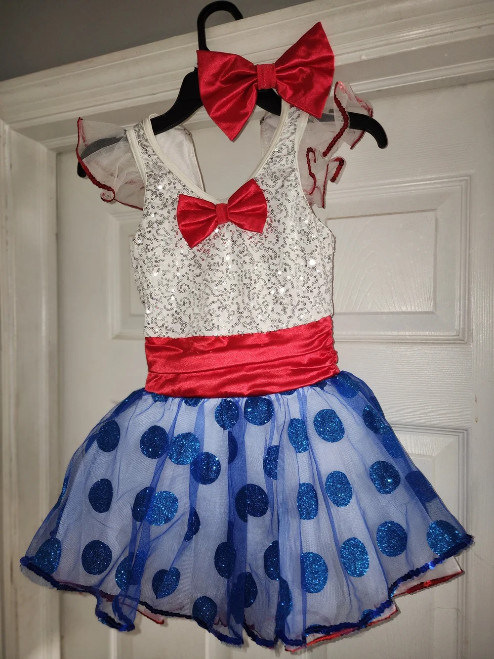 Kids Blue Polka Dot Tutu Costume with Red Accents